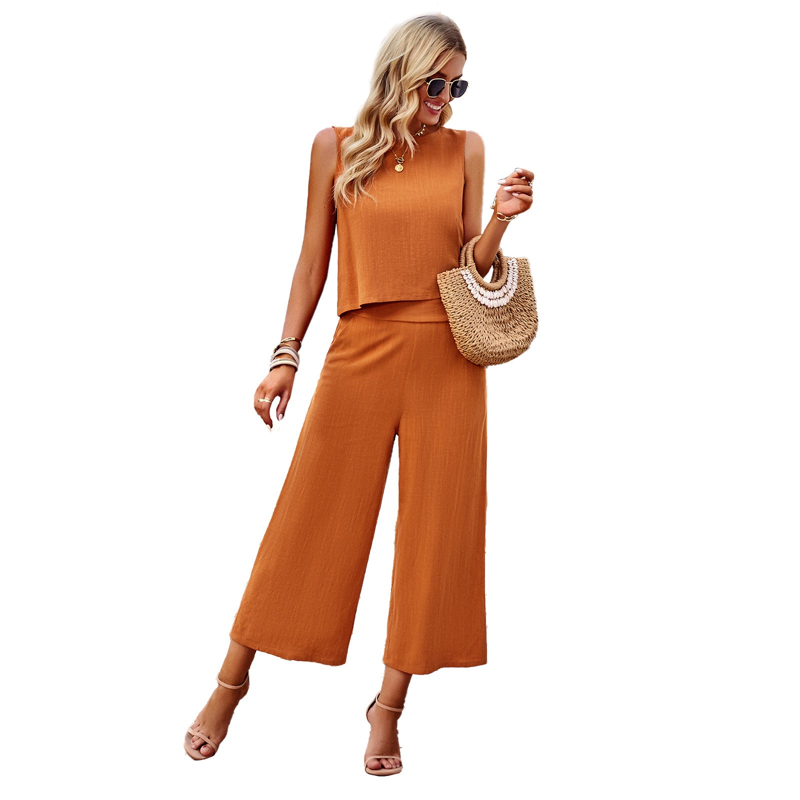 sleeveless top and cropped pants two-piece set apparels & accessories