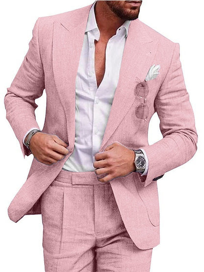 Men's Large Single Row One Button Solid Color Suit Two-piece Set apparel & accessories