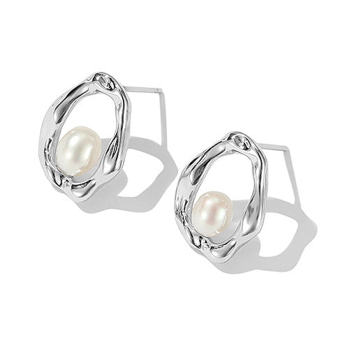 S925 Niche Unique Pearl Trendy Sterling Silver Earrings Women's Elegant High-grade Light Luxury Earrings Jewelry