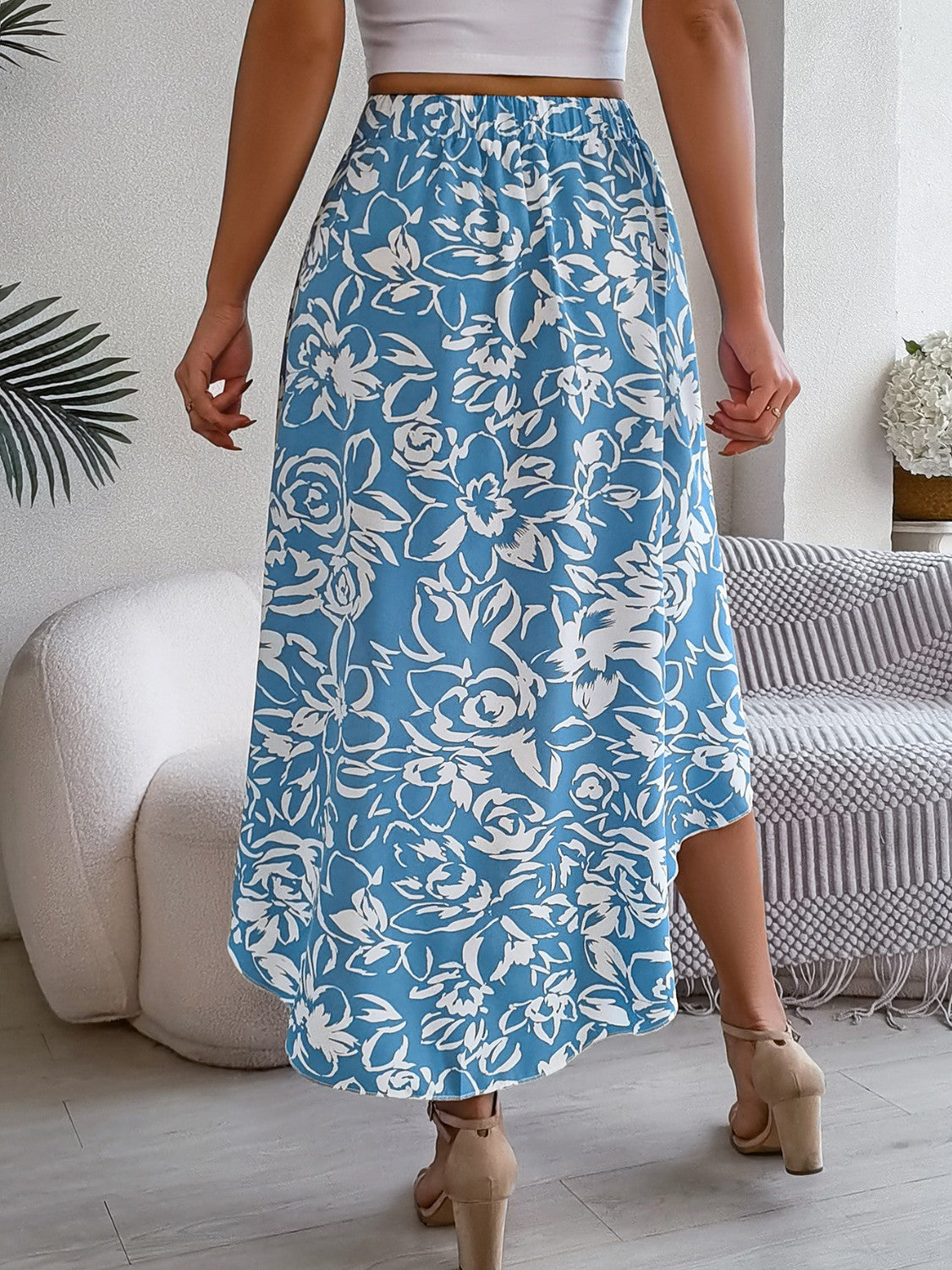 High-Low Printed High Waist Skirt Bottom wear