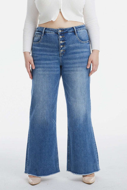 BAYEAS Full Size High Waist Button-Fly Raw Hem Wide Leg Jeans Bottom wear