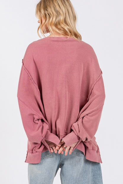 SAGE + FIG Mineral Wash Side Slit Oversized Sweatshirt Dresses & Tops