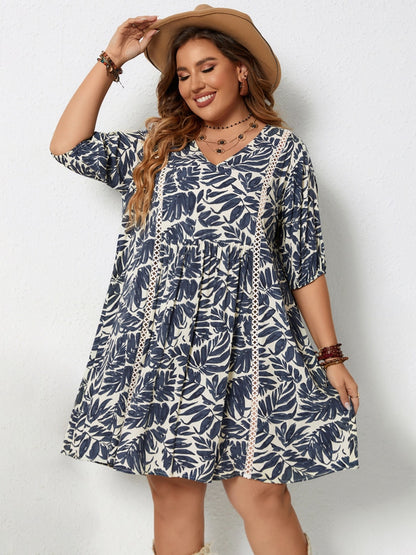 Plus Size Printed V-Neck Half Sleeve Mini Dress Dresses & Tops