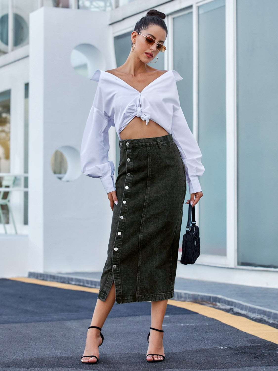 Button Down Denim Skirt apparel & accessories