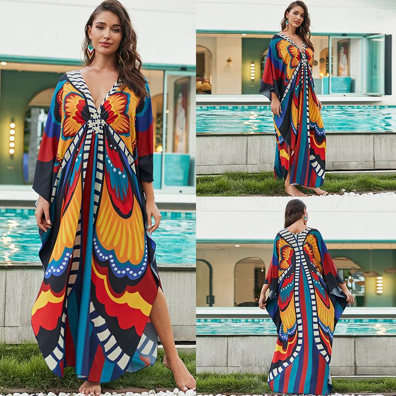 European And American Printed Chest Woven Beach Cover-up apparel & accessories