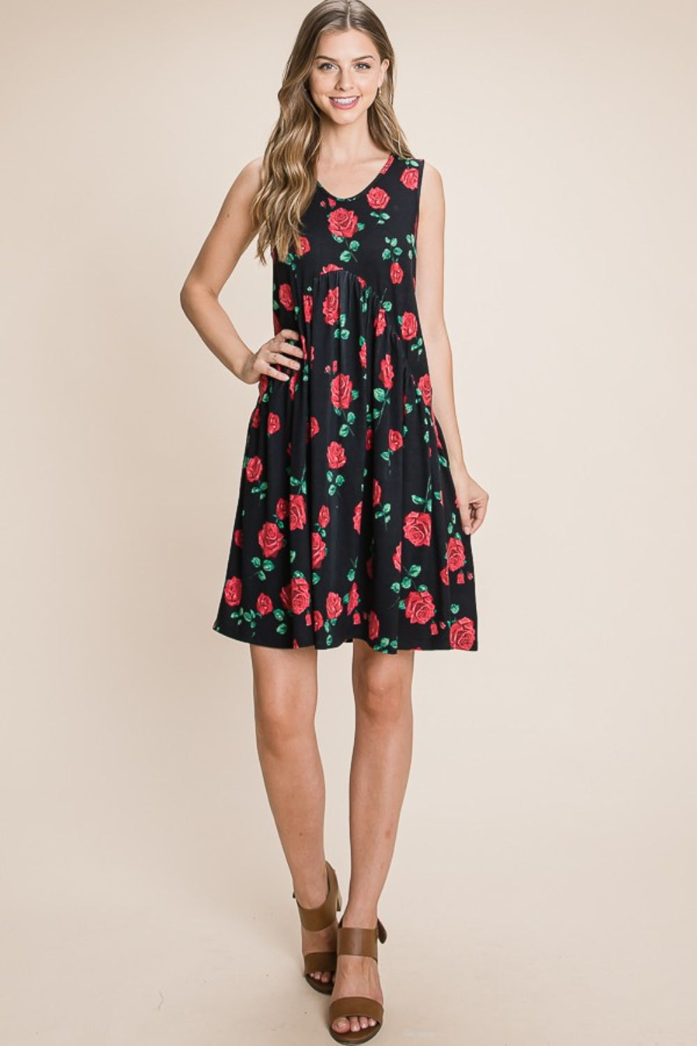 BOMBOM Floral Ruched Tank Dress Dresses & Tops