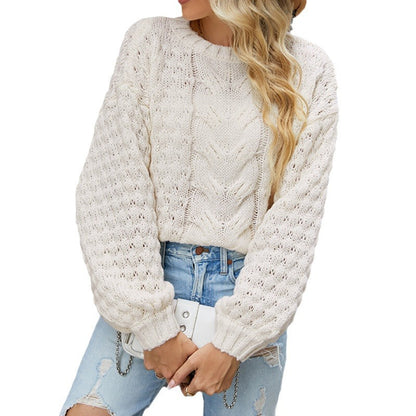 Loose Round Neck Puff Sleeve Knitted Sweater apparels & accessories