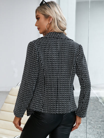 Plaid Double Breasted Long Sleeve Jacket apparel & accessories