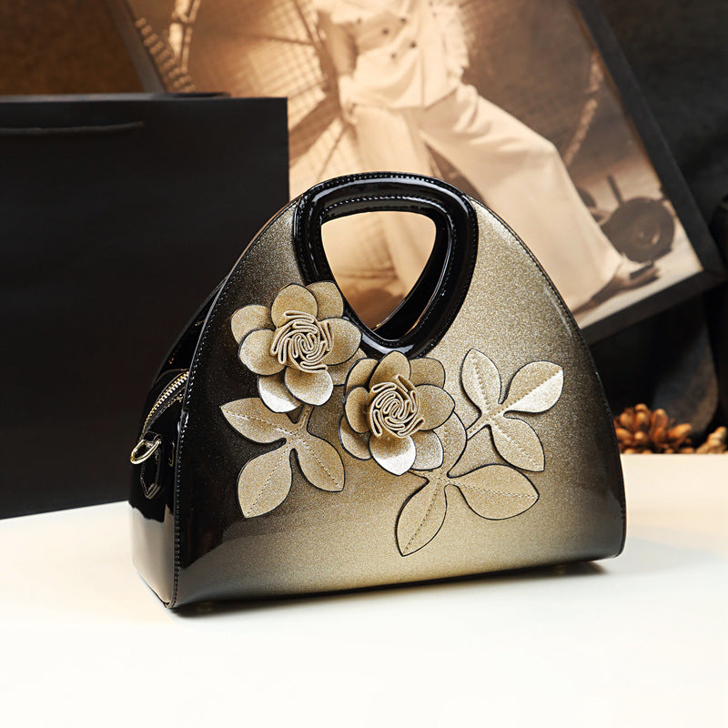 Personalized Flower Dumpling Niche Handbag Versatile Patent Leather Messenger Bag apparel & accessories