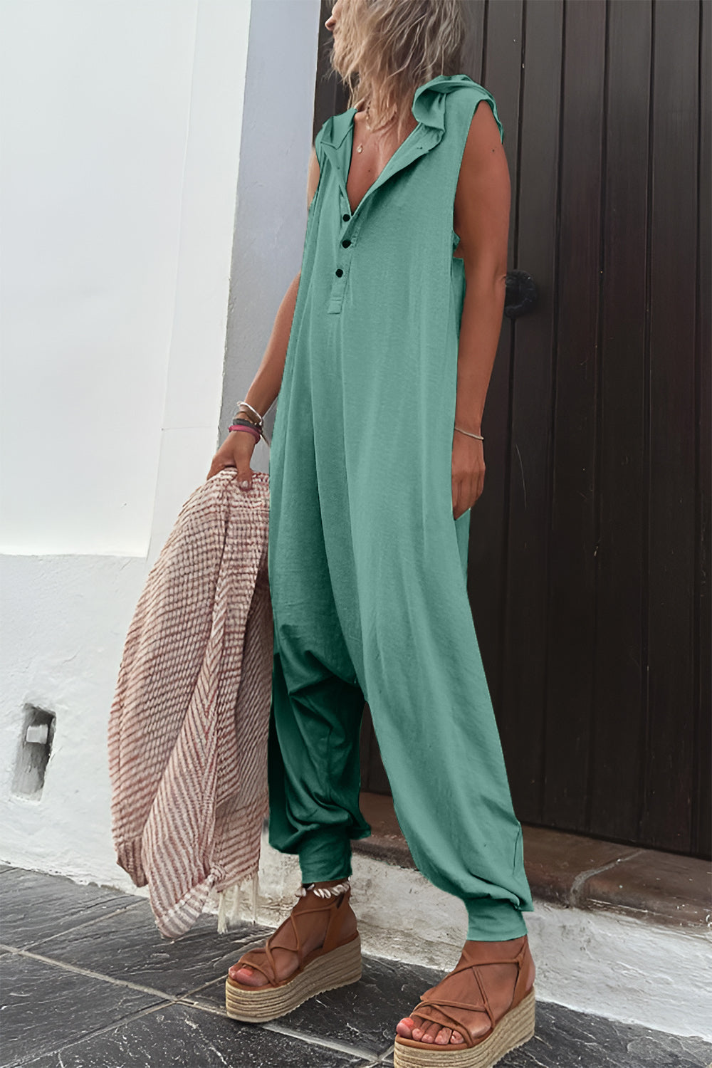 Half Button Sleeveless Jumpsuit Bottom wear