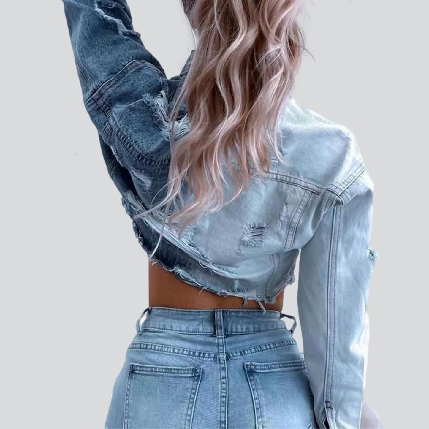 Retro Contrast Color Cropped Denim Top apparel & accessories