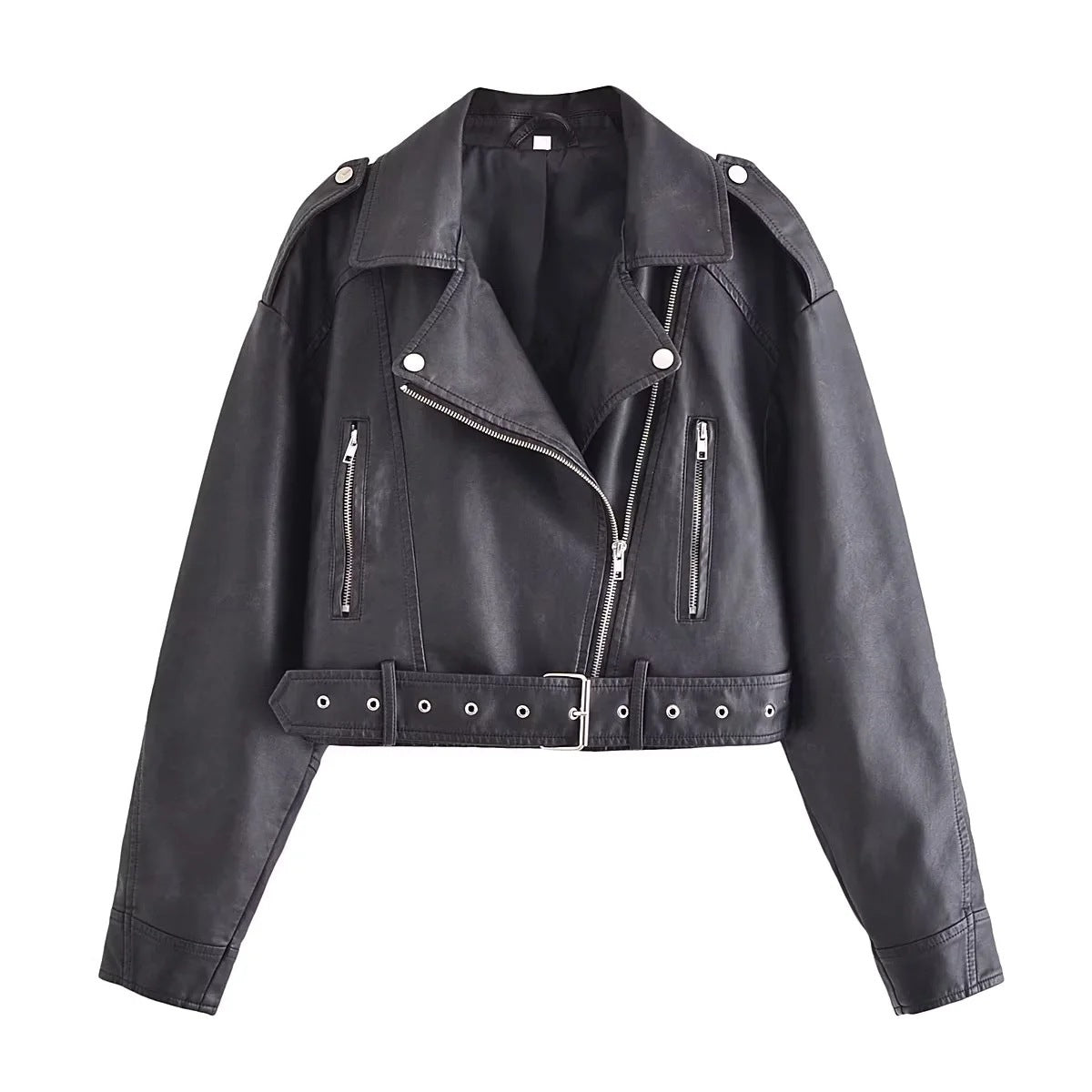 Washed Faux Leather Short Zipper Fashion Jacket apparels & accessories