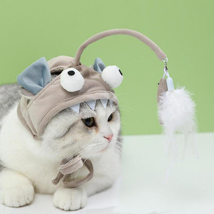 Head Wearing Feather Funny Cat Stick Funny Cat Toy Stick Gray Big Eye Pet Toys Pet Products Pet Products