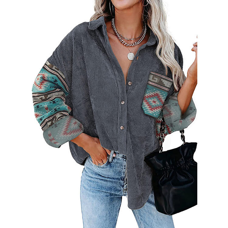 Women's Printed Plus Size Lapel Loose Clip apparel & accessories