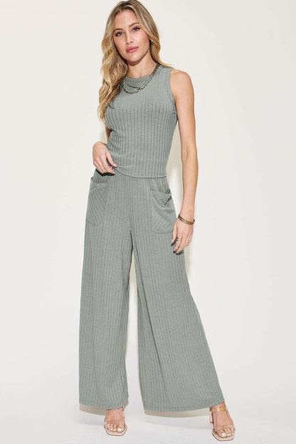 Basic Bae Full Size Ribbed Tank and Wide Leg Pants Set apparel & accessories