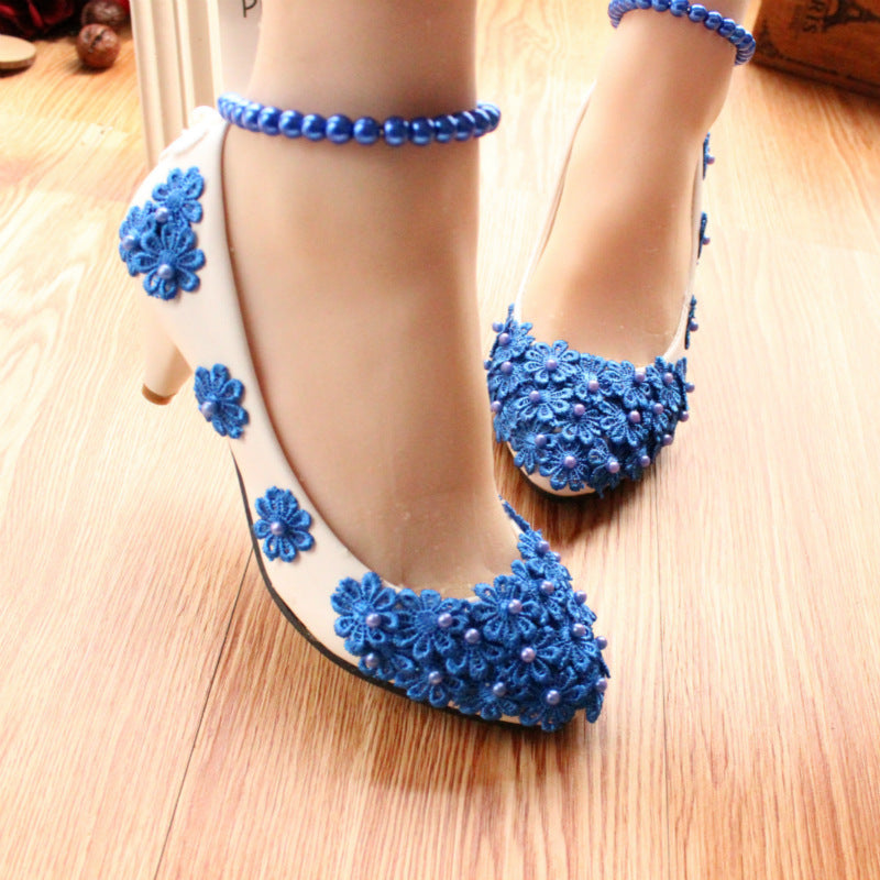 Women's Fashion Blue Pearl Anklet Wedding Shoes Shoes & Bags