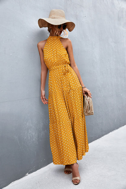 Printed Sleeveless Tie Waist Maxi Dress apparel & accessories