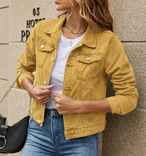 Solid Color Fashion Slim Lapel Denim Jacket apparels & accessories