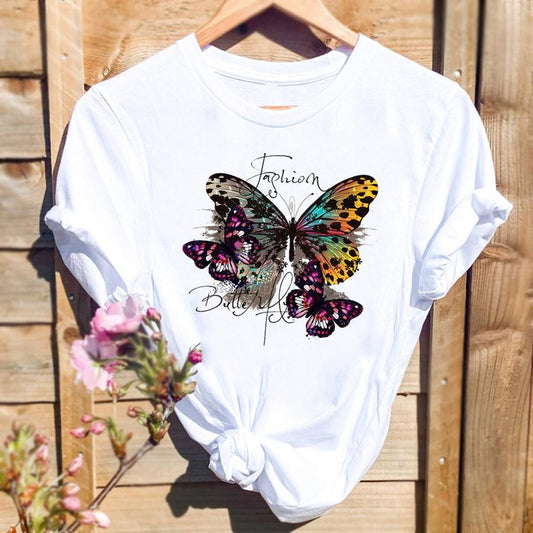 Women Butterfly Cute Fashion Graphic Top  Short Sleeve T-Shirt apparel & accessories