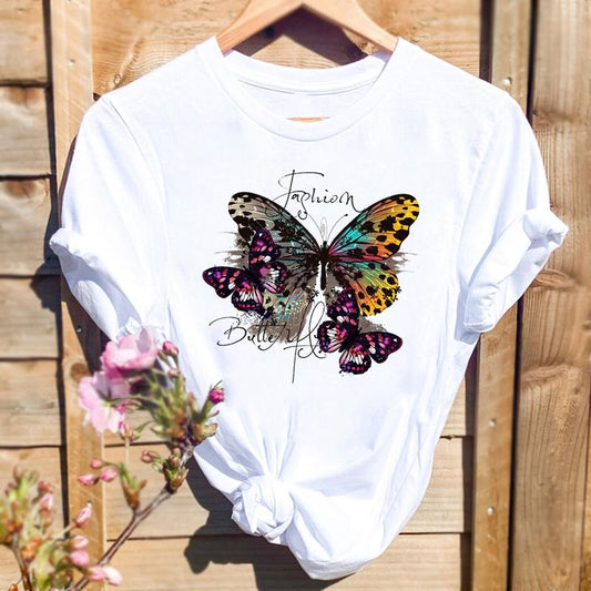 Women Butterfly Cute Graphic Top  Short Sleeve T-Shirt apparel & accessories