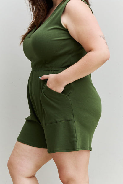 Zenana Forever Yours Full Size V-Neck Sleeveless Romper in Army Green Dresses & Tops