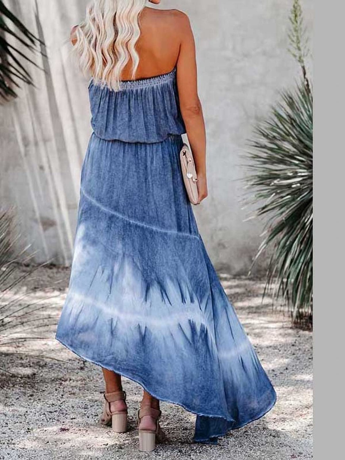 Smocked High-Low Tube Denim Dress apparel & accessories