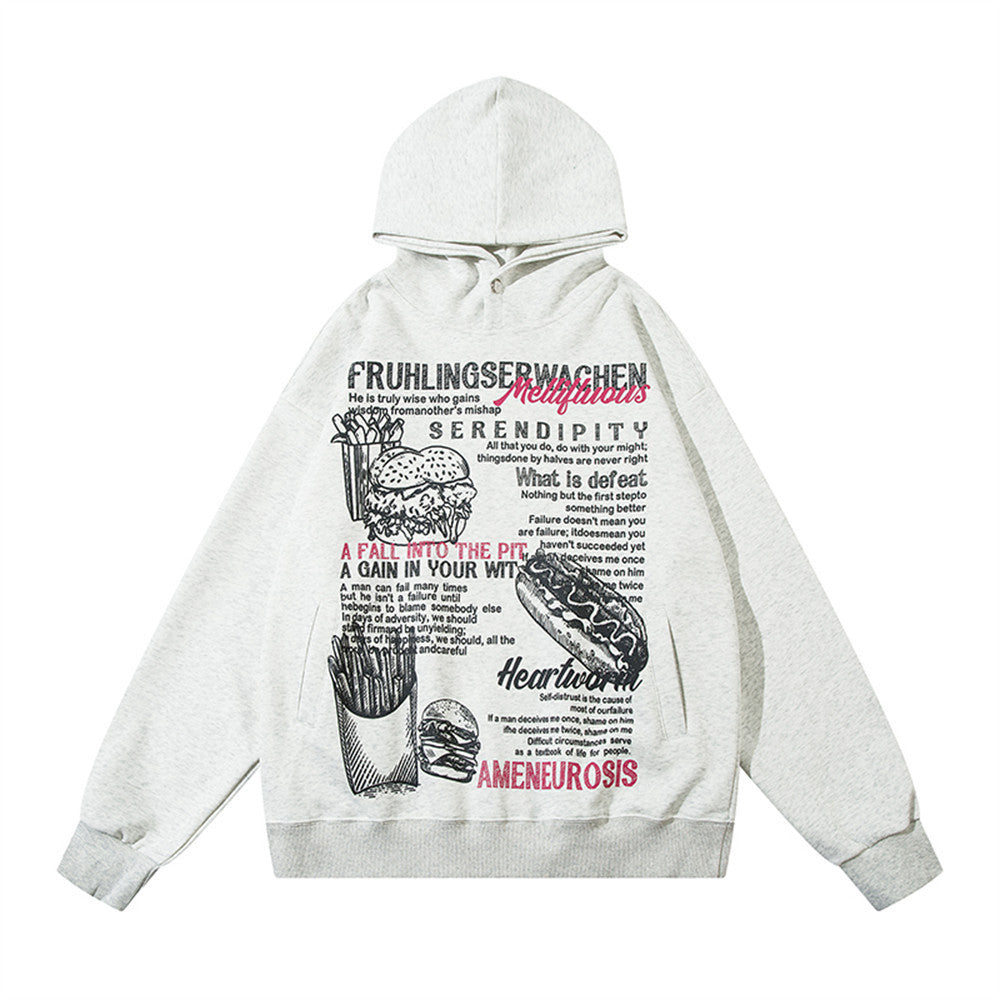 Loose Casual Print Hooded Pullover apparels & accessories