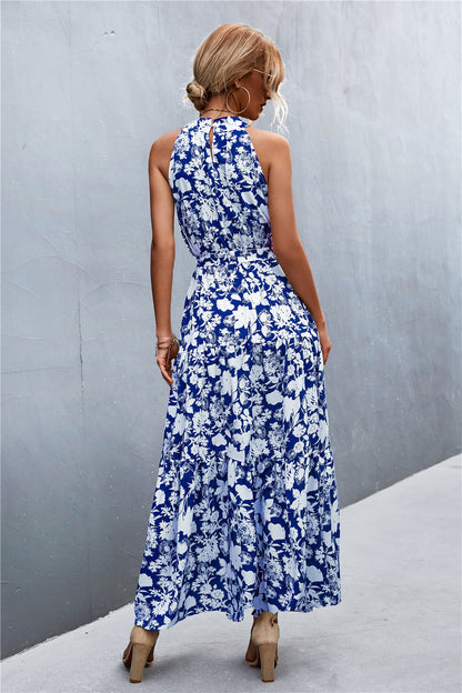 Printed Sleeveless Tie Waist Maxi Dress apparel & accessories