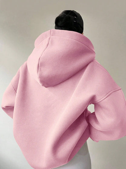 Women's Solid Color Hoodies Long Sleeve Hooded Solid Color Loose Sweater apparels & accessories