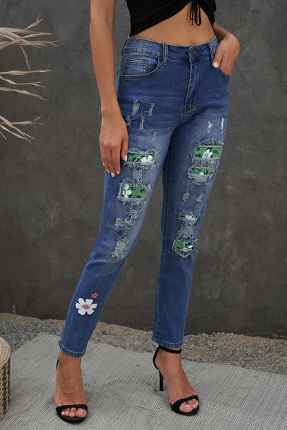 Distressed Buttoned Jeans with Pockets Bottom wear