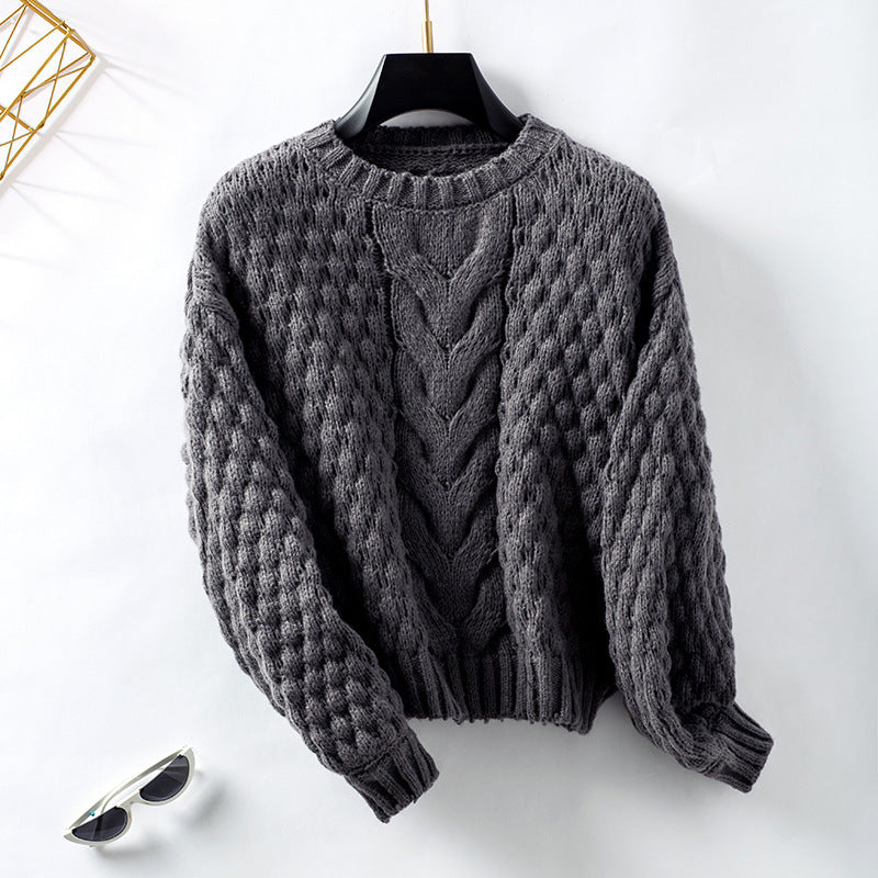 Loose Round Neck Puff Sleeve Knitted Sweater apparels & accessories