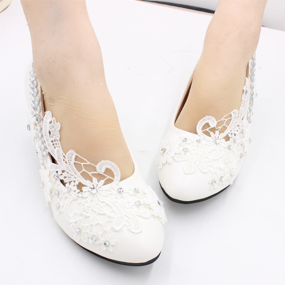 Lace Silver Sequins Adorn White Wedding High Heels Shoes & Bags