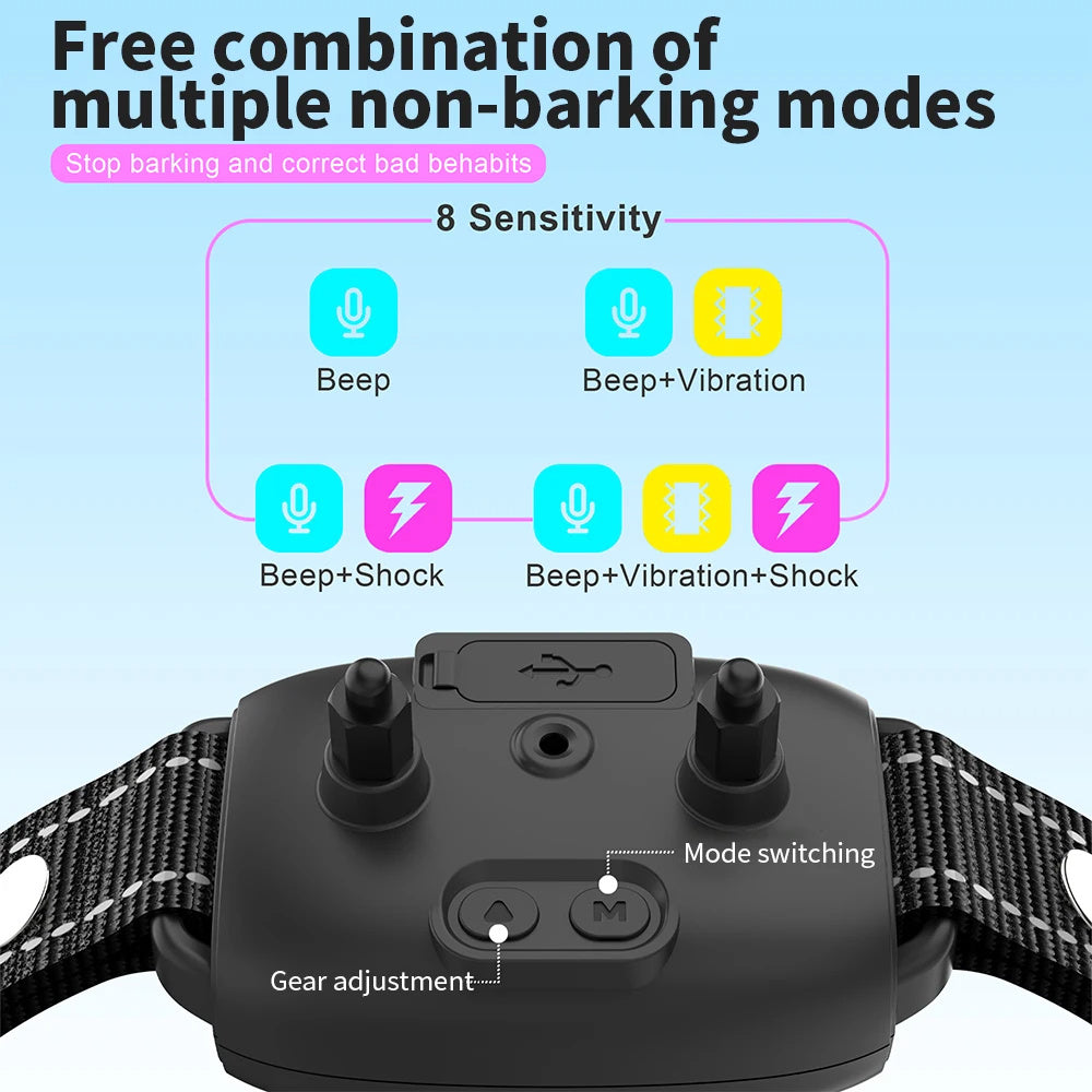 Smart Automatic Anti Barking Dog Collar Rechargeable Bark Stopper Stop Barking HD Digital Display IP67 Waterproof Collar For Dogs Pet Products Dog Leash
