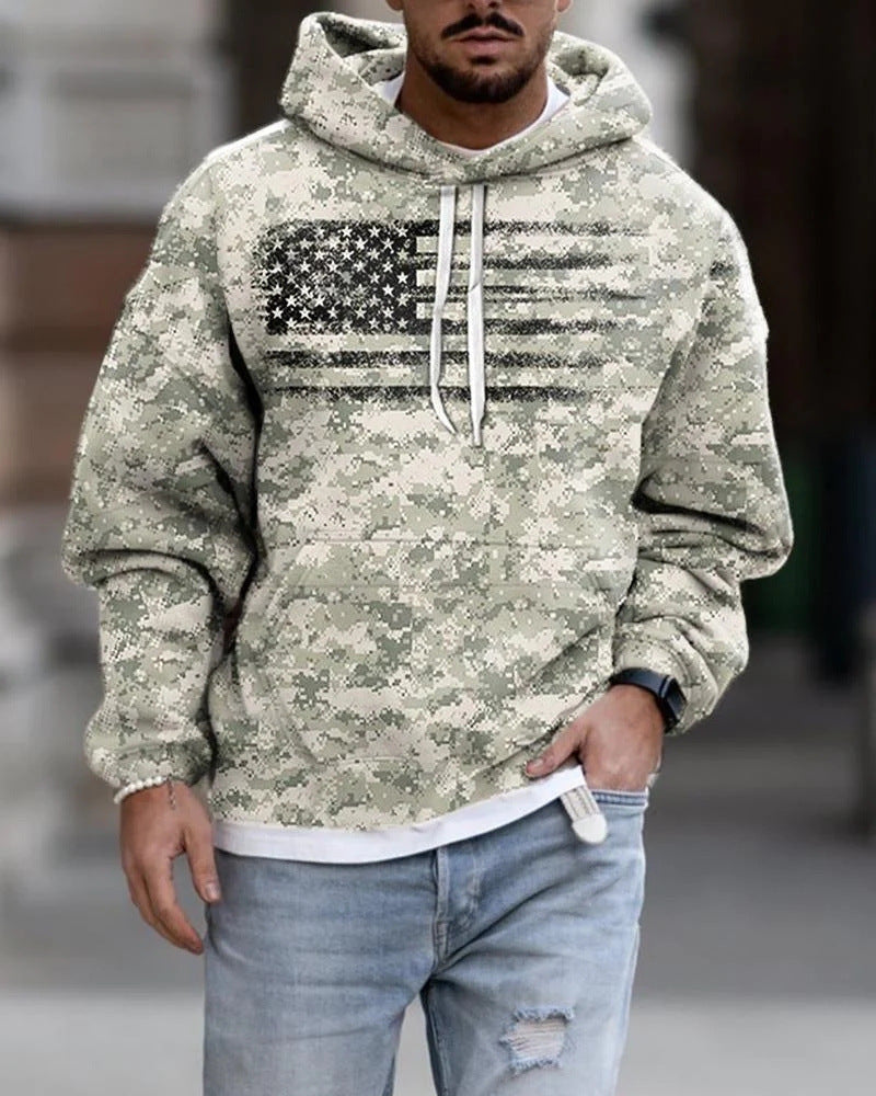 Autumn Fashion Hooded Sweatshirt American Flag Street Fashion men's clothing