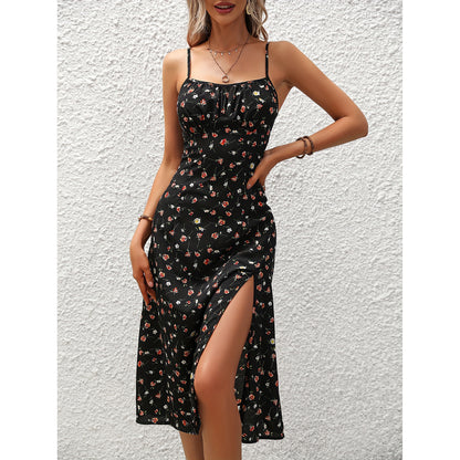 Polka Dot Print Suspender Dress Summer Sexy Slit Long Dresses For Womens Clothing apparel & accessories