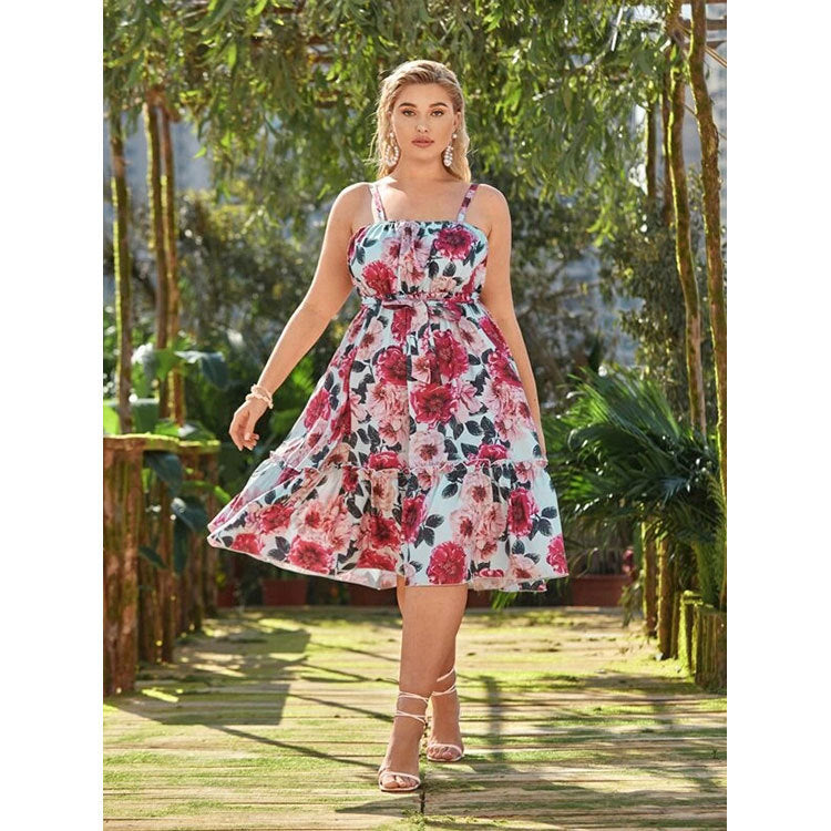 Print European And American Big Swing Female Plus Size Dress Dresses & Tops