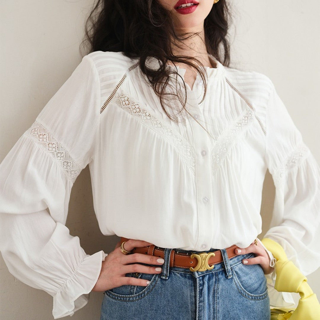 Early Spring Lace Stitching French Shirt For Women apparels & accessories