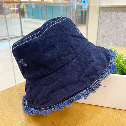 Made Of Old Rough Edge Denim Fisherman Hat Women's Sun Protection Retro Jewelry