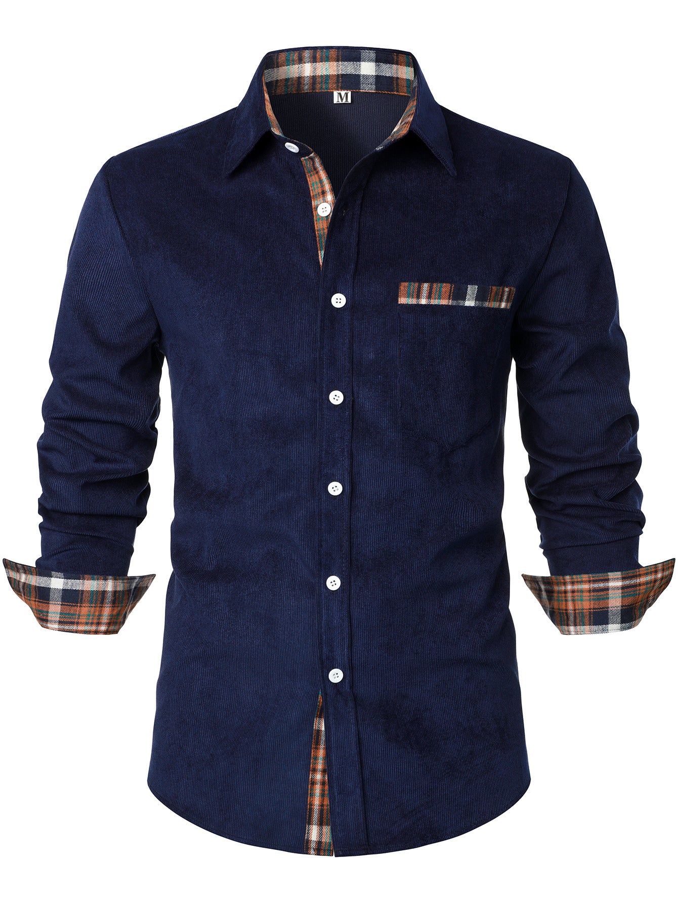 Men's Corduroy Red Plaid Plaid Casual Long Sleeve T-Shirt