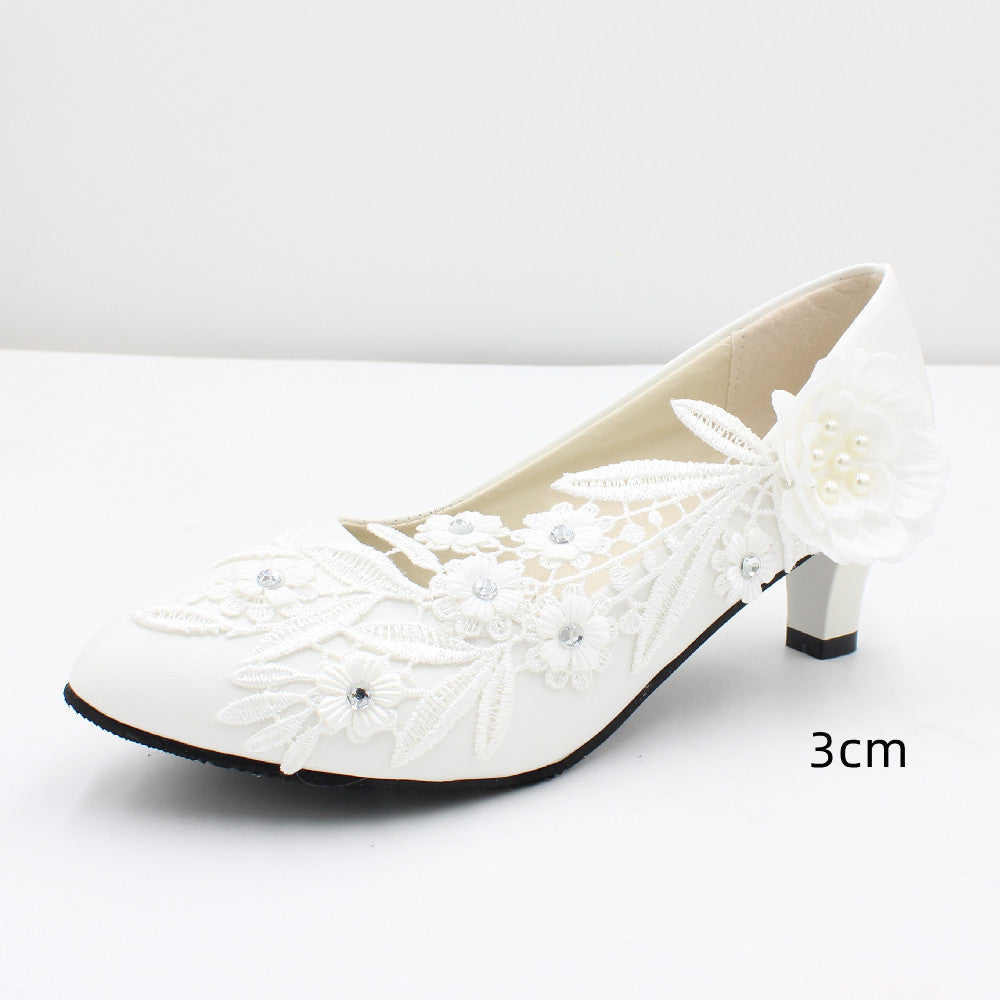 White High Heel Large Size Wedding Shoes Round Toe Shoes & Bags