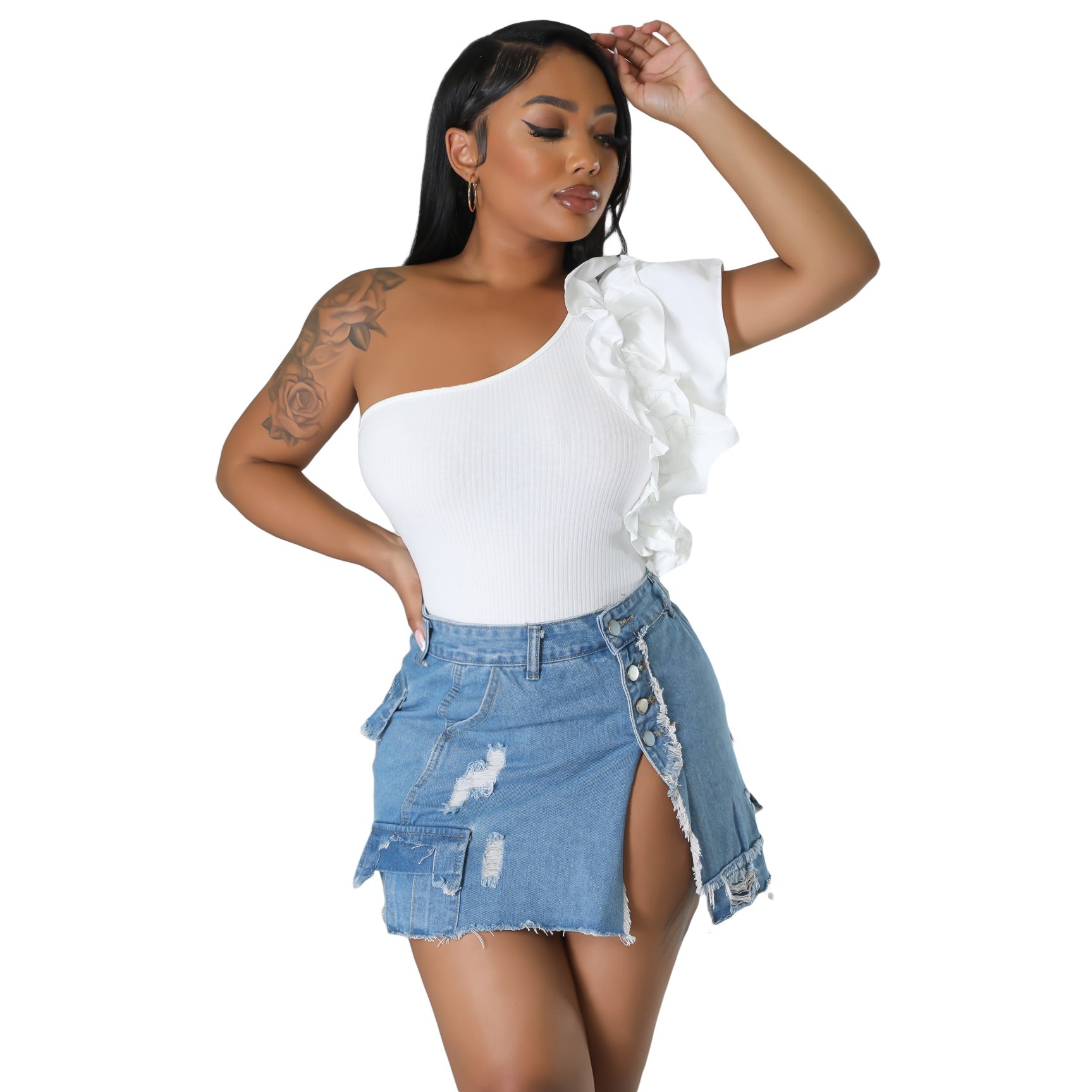 Ripped Pocket Denim Skirt Hip Skirt apparel & accessories