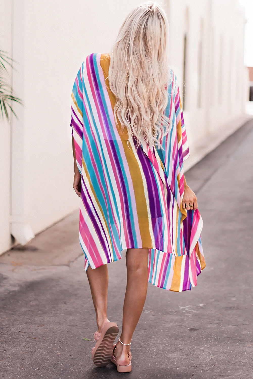 Striped Side Slit Open Front Cardigan apparel & accessories