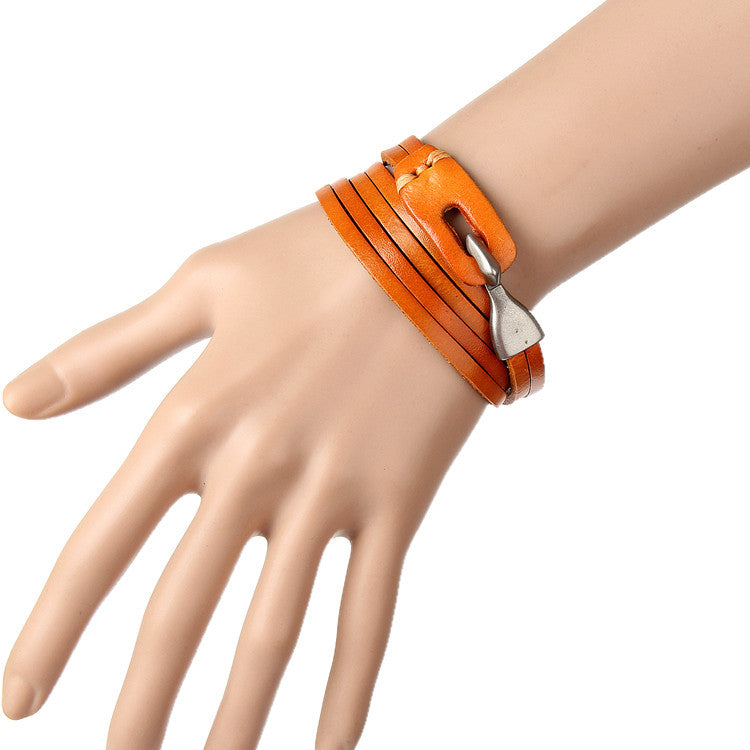 Retro Leather Bracelet 3-ring Winding Leather Hand Strap Hook Wrist Strap Metal Jewelry