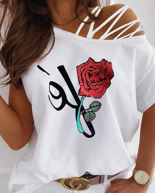 Summer New Women's Off-Shoulder Printed T-Shirt Top apparel & accessories
