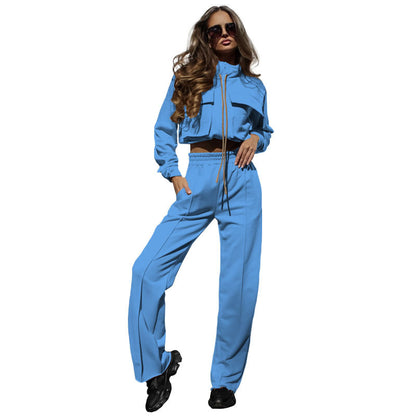 Solid Color Drawstring Long Sleeve Trousers Suit apparels & accessories