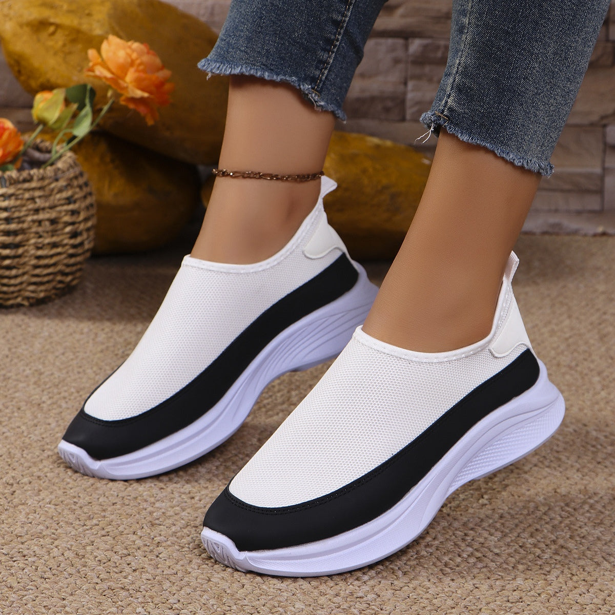 Mesh Contrast Flat Slip-Ons Shoes & Bags