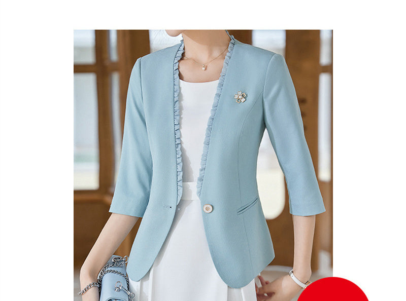 Women's Collarless Three Quarter Sleeve Suit Jacket apparel & accessories