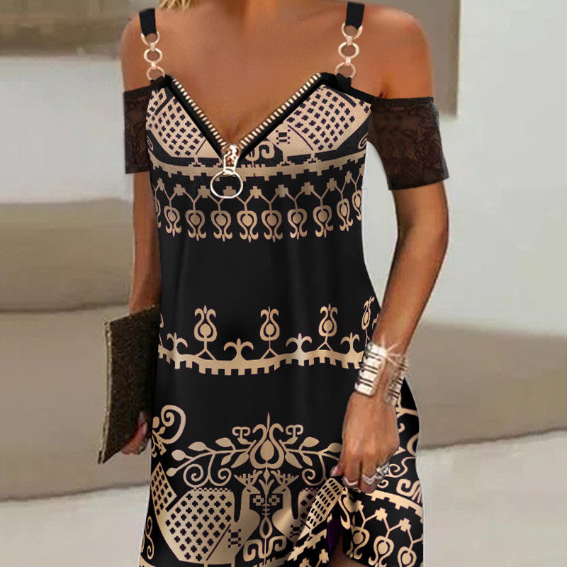 Summer Black Neck Print Dress apparel & accessories