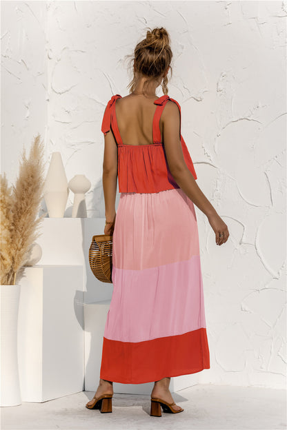 Color Block Tie Shoulder Tiered Sleeveless Dress apparel & accessories