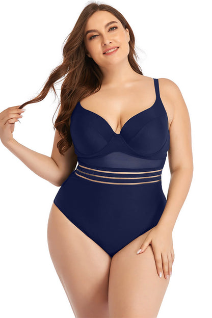 Plus Size Spliced Mesh Tie-Back One-Piece Swimsuit apparel & accessories